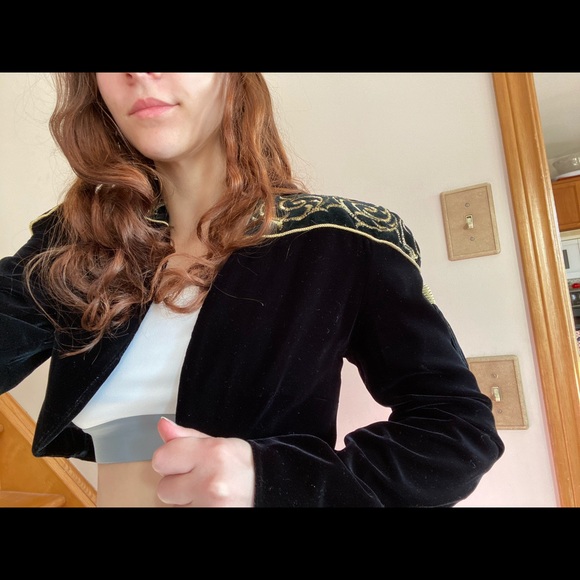 Black velvet short jacket with gold detailing - Picture 3 of 3